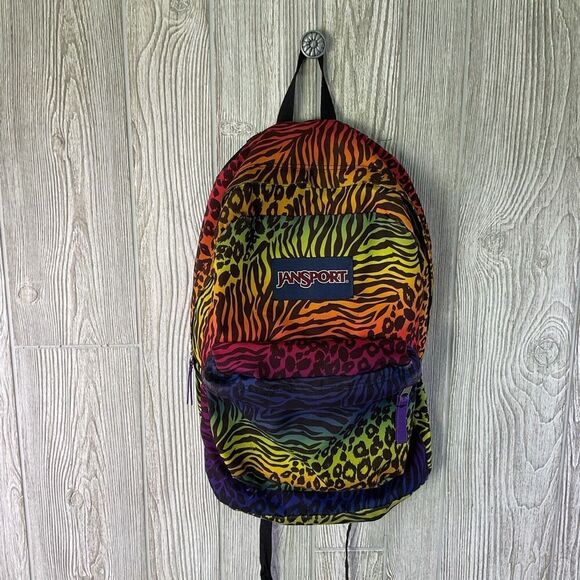 Vintage 90s Jansport Leopard and Zebra Print Retro Backpack Adults Kids - Picture 2 of 9